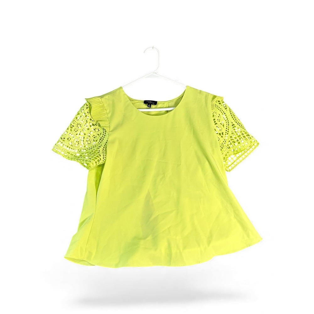 Mona Perry Yellow Lace Sleeve Tie Back Top Women's‎ Size L